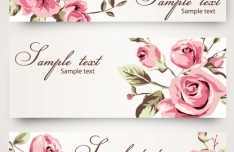Vintage Vector Banner with Watercolor Flowers