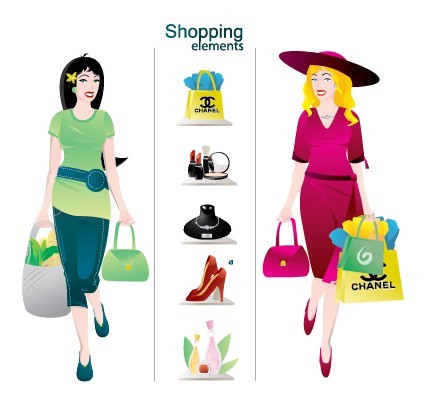 Free Cartoon Shopping Girl Elements Vector - TitanUI