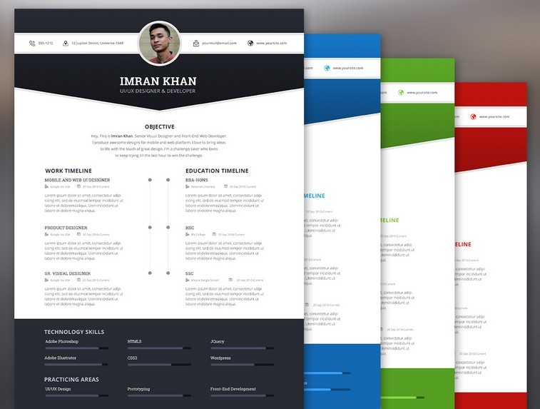 free 4 color modern resume template psd