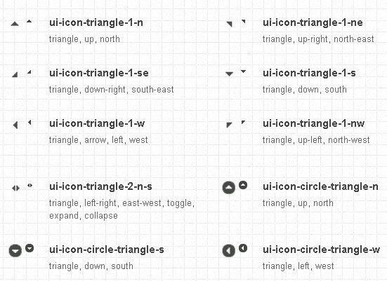 jQuery UI icon name map