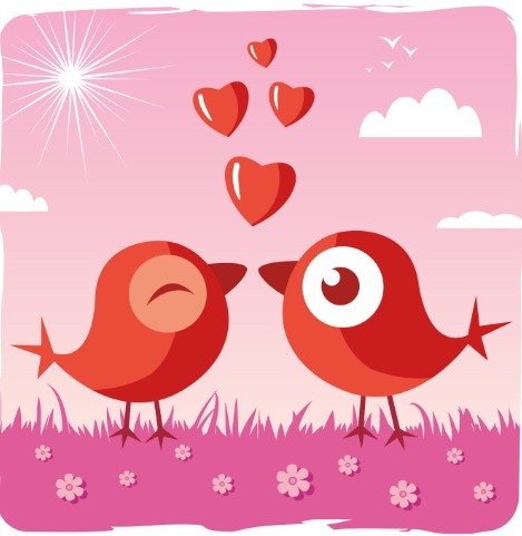 Cute Cartoon Birds Vector For Valentine's Day
