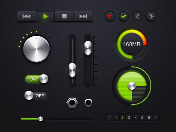 Dark Audio Player GUI Elements PSD
