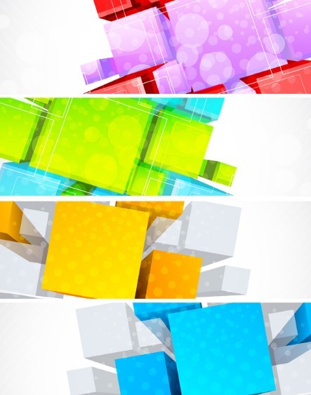 Vector Banners With 3D Color Blocks