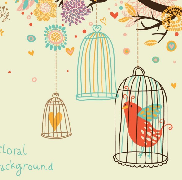 Vector Cartoon Florals and Birds 03