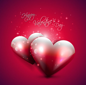 Vector Valentine's Day Background with Glossy Hearts