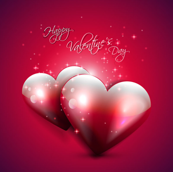 Vector Valentine's Day Background with Glossy Hearts