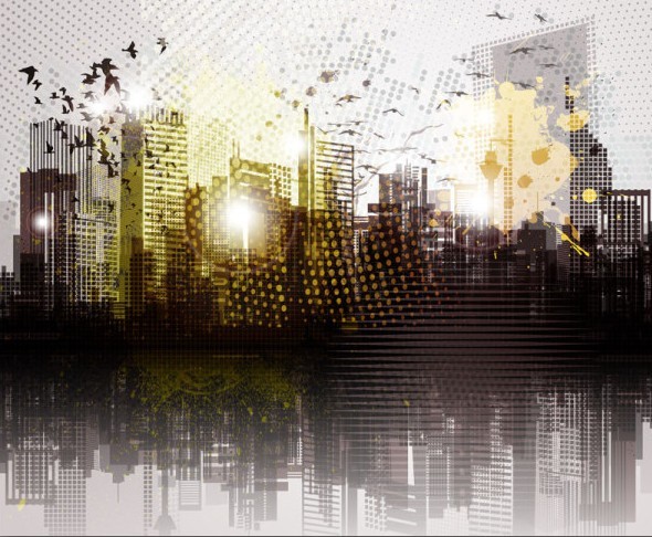 Vintage City Silhouette Vector