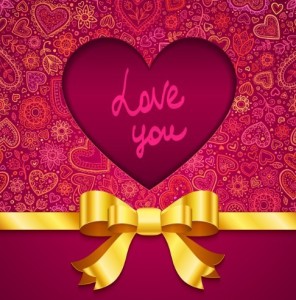 Vintage Valentine's Day Card with Heart Pattern and Bow