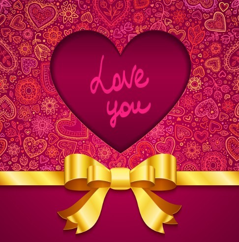 Vintage Valentine's Day Card with Heart Pattern and Bow