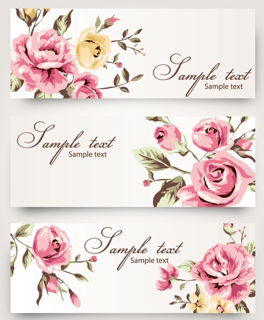 Vintage Vector Banner with Watercolor Flowers