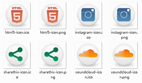 Round HTML5, SoundCloud, Instagram and ShareThis Icons