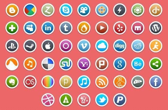 Circle Social Media Icons with White Border