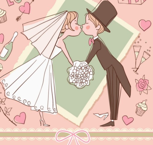 Lovely Cartoon Bride and Groom Vector Illustration 02