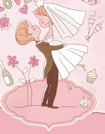 Lovely Cartoon Bride and Groom Vector Illustration 03