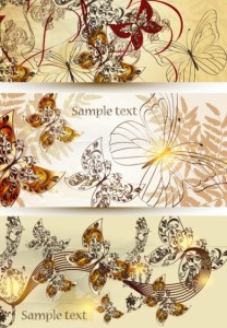 Elegant Vector Background with Butterflies and Florals 01