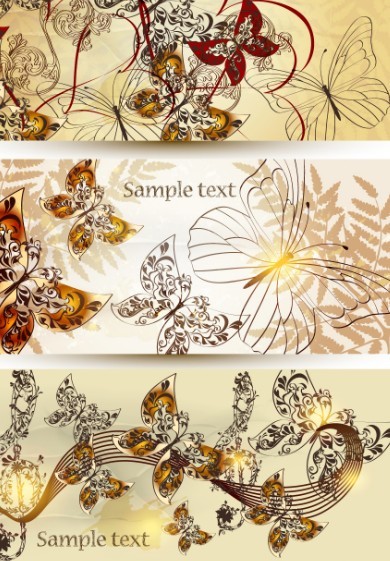 Elegant Vector Background with Butterflies and Florals 01
