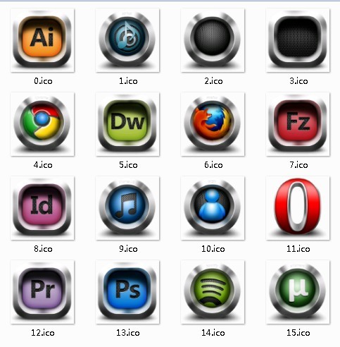 Sleek Design Software Icons with Metallic Borders