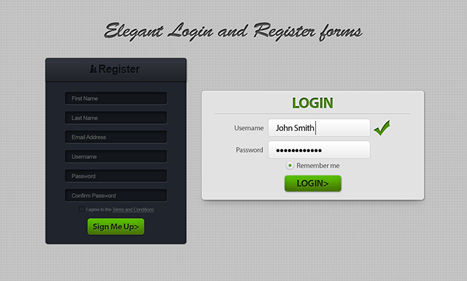 Elegant Register and Login Form Design PSD