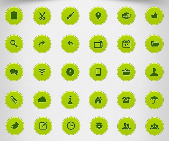 Green Circular Web Icons PSD