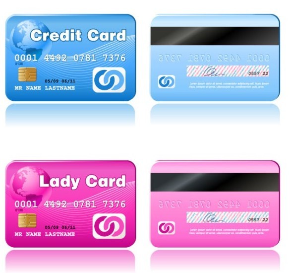 Lovely Blue and Pink Lady Cards Vector