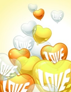Yellow and White Transparent Heart-Shaped Balloons Vector