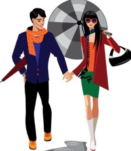Young Girl and Boy with Umbrella
