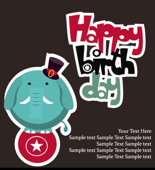 Cartoon Happy Birthday Post Card Vector 01