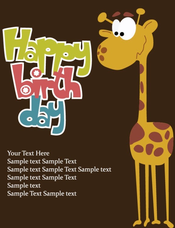 Cartoon Happy Birthday Post Card Vector 02