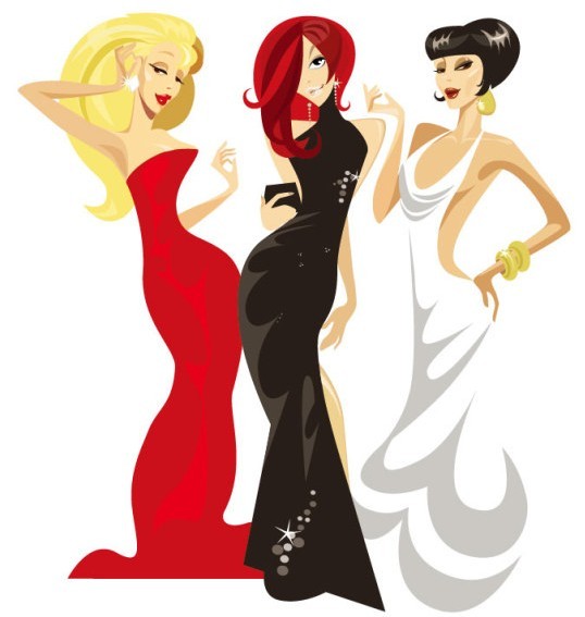 Three Fashion Ladies Vector Illustrator
