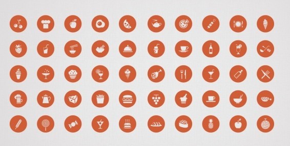 Simple Circular Food Icon Set (PSD)