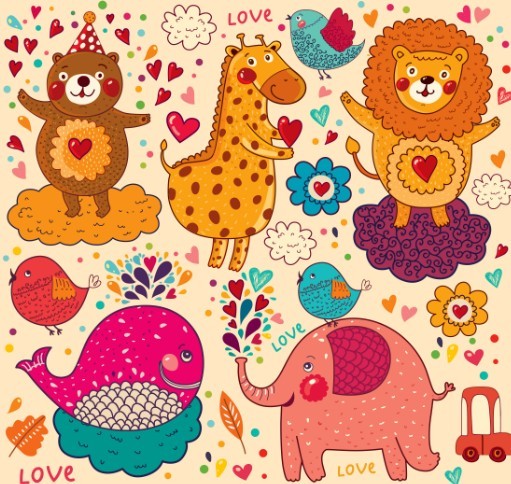 Vector Happy Holiday Cartoon Animals For Kids 01