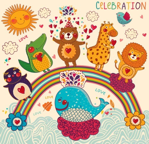 Vector Happy Holiday Cartoon Animals For Kids 03