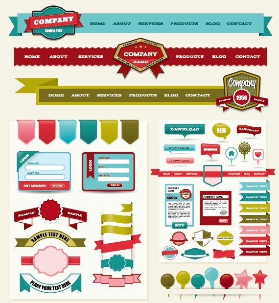 Colorful Web Badges and Ribbons Design Collection 01