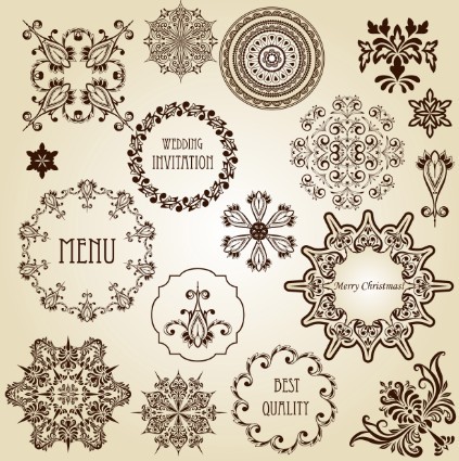 Set of Vintage Vector Floral Pattern Borders and Frames 01