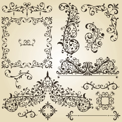 Set of Vintage Vector Floral Pattern Borders and Frames 03