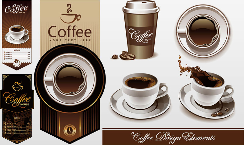 Coffee Cup and Coffee House Menu Design Elements Vector