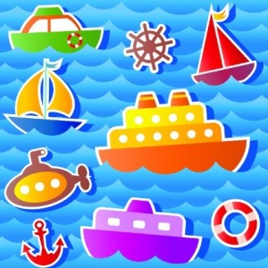 Colored Cartoon Ocean and Transport Elements Vector 01