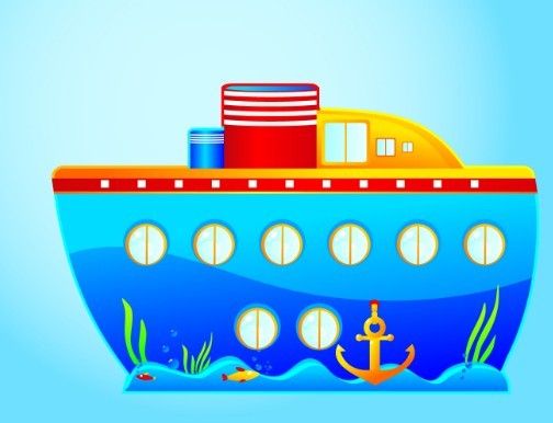 Colored Cartoon Ocean and Transport Elements Vector 02