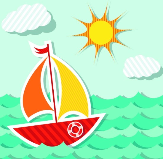 Colored Cartoon Ocean and Transport Elements Vector 03