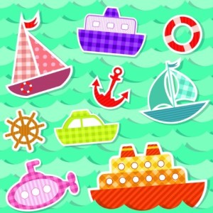 Colored Cartoon Ocean and Transport Elements Vector 04