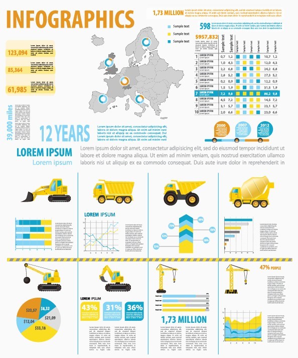 Manufacturing & Construction Statistic InfoGraphic Elements Vector