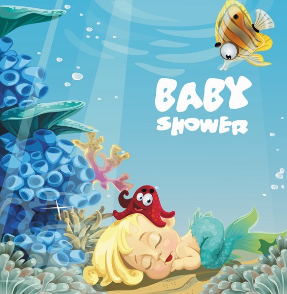 Cute Cartoon Marine Background Vector 01