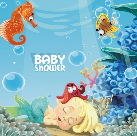 Cute Cartoon Marine Background Vector 03