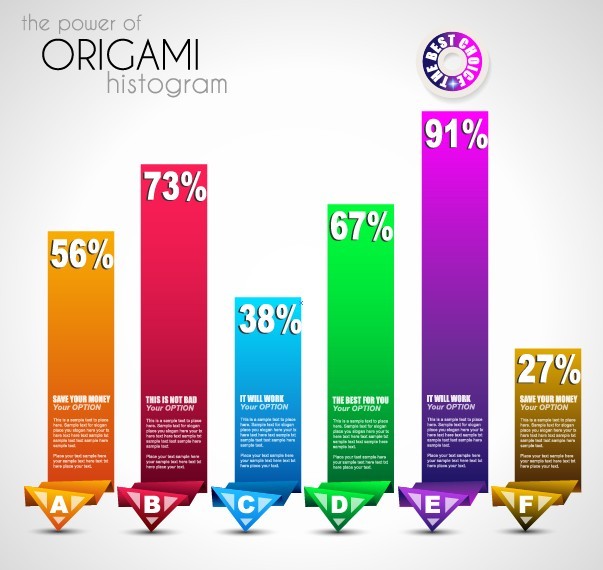 Colored Origami Histograms with Numbers Vector 02