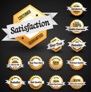 Set Of Golden Customer Satisfaction Guaranteed Sales Badges and Tags Vector