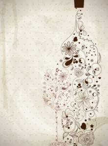 Vintage Hand Drawn Floral Bottle and Glass