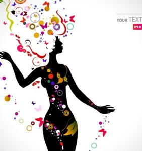 Vector Girl Silhouette with Colorful Floral Head 02