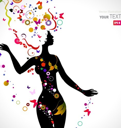 Vector Girl Silhouette with Colorful Floral Head 02