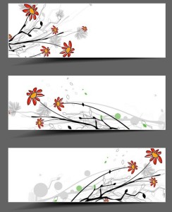 Set of Simple Hand Drawn Floral Banners Vector