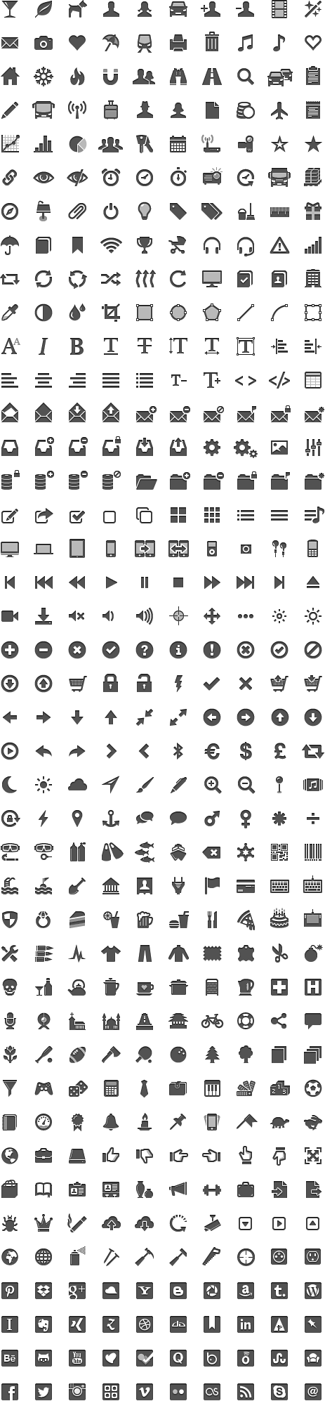 400+ Grey Glyph Icons Pack (PNG)